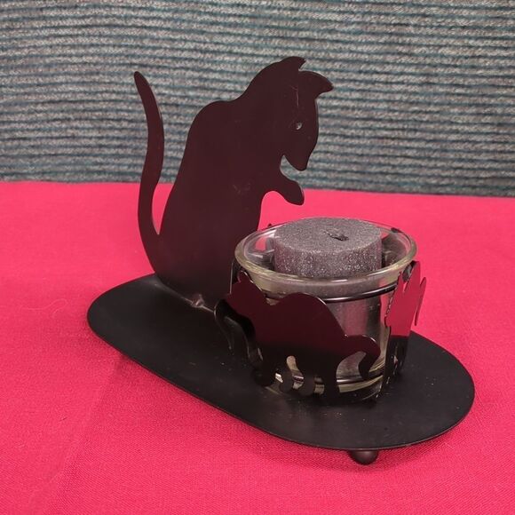 For Kitty Rescue! Vintage Metal Mama Kitty & Kittens Votive Candle Holder - Picture 5 of 16